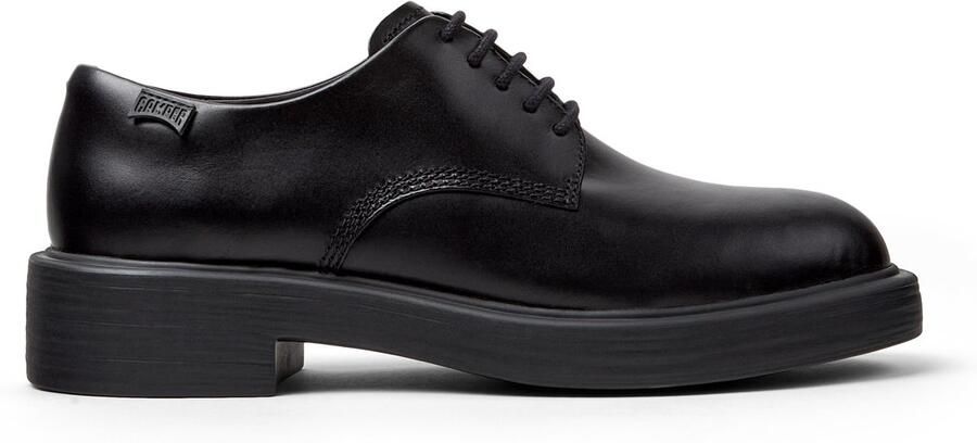 Camper Leather Lace-Up Shoes with Round Toe and Flat Heel Wo Black
