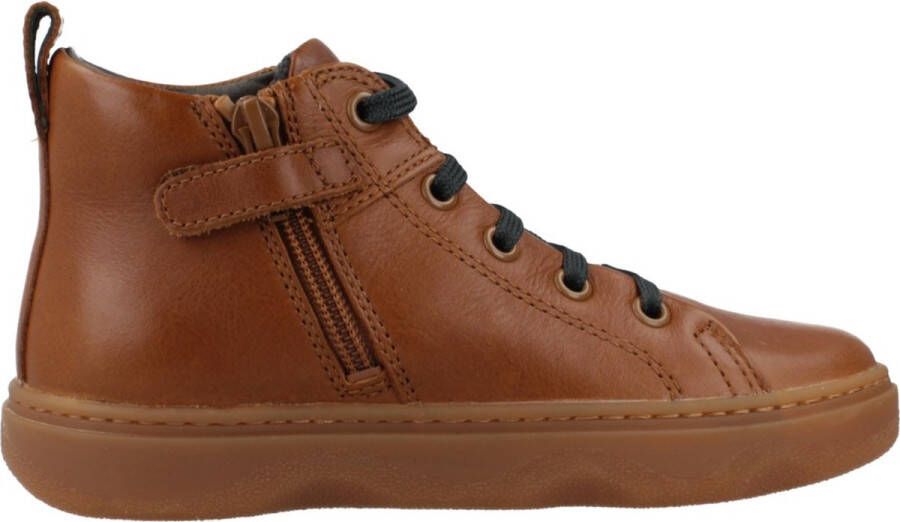 Camper Leather Lace-Up Ankle Boots with Pull Tab for Kids Brown Shoes
