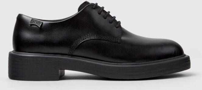 Camper Leather Lace-Up Shoes with Round Toe and Flat Heel Wo Black