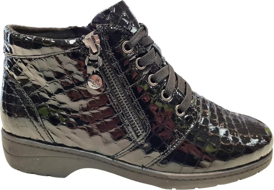 Caprice Black Combi Dames Veterschoenen Zwart