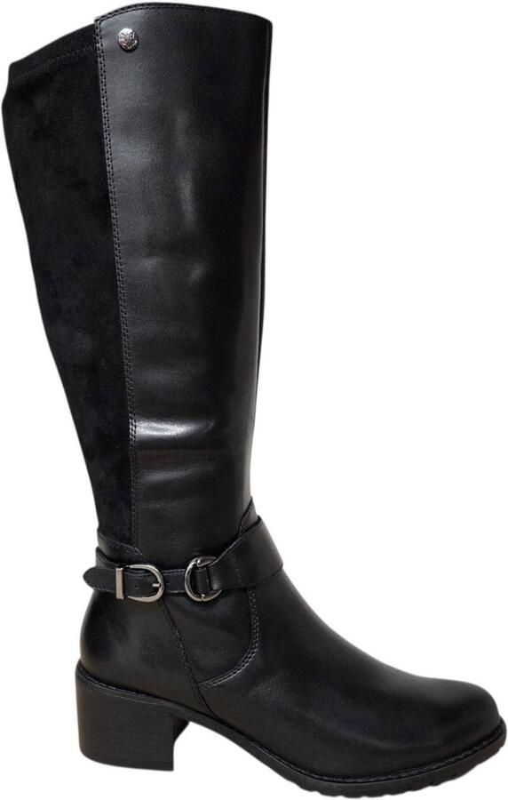 Caprice Black Lange Laarzen Zwart Leer en Stretch Dames Zwart