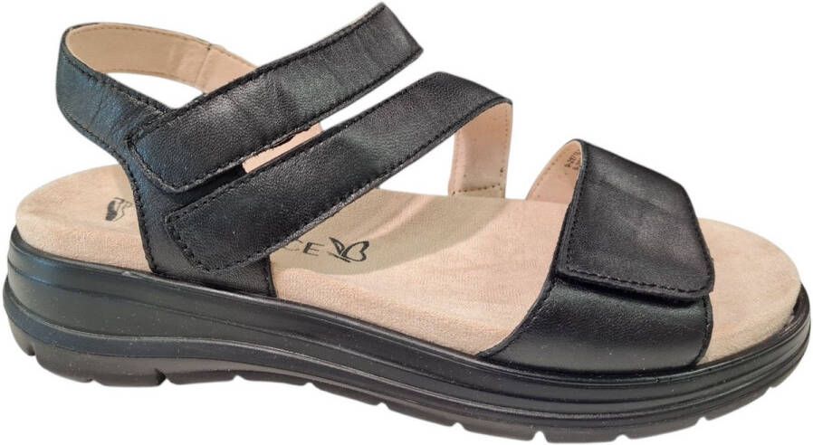 Caprice Zwarte Leren Dames Sandalen