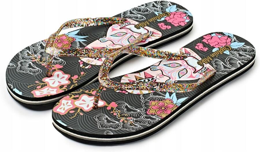 Captain Mike Dames Teenslippers Zwart Glitter