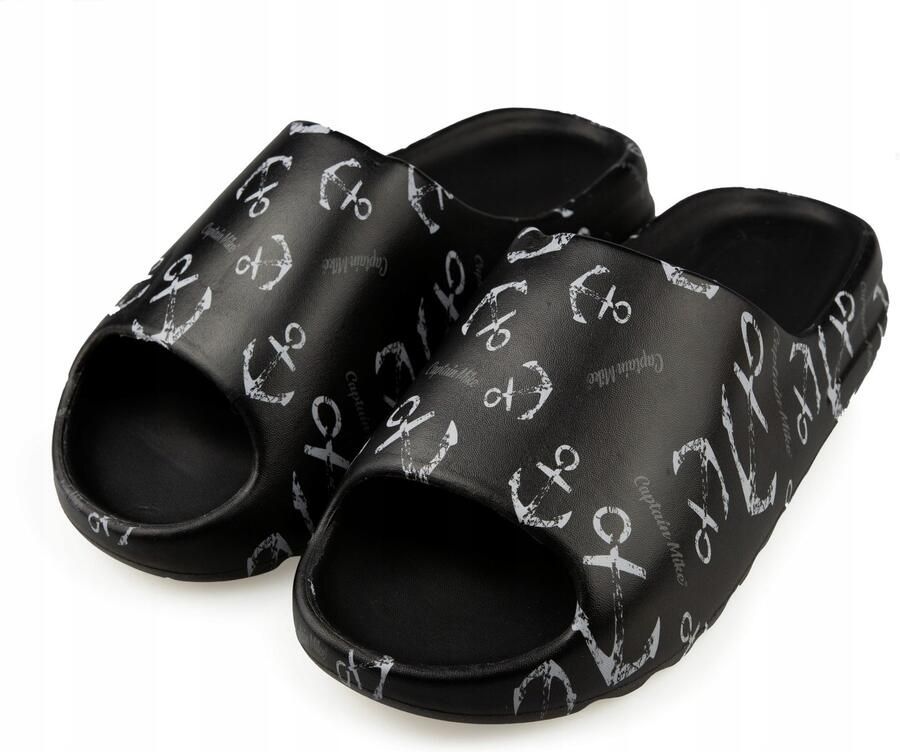 Captain Mike Heren Slippers Zwart met Anker