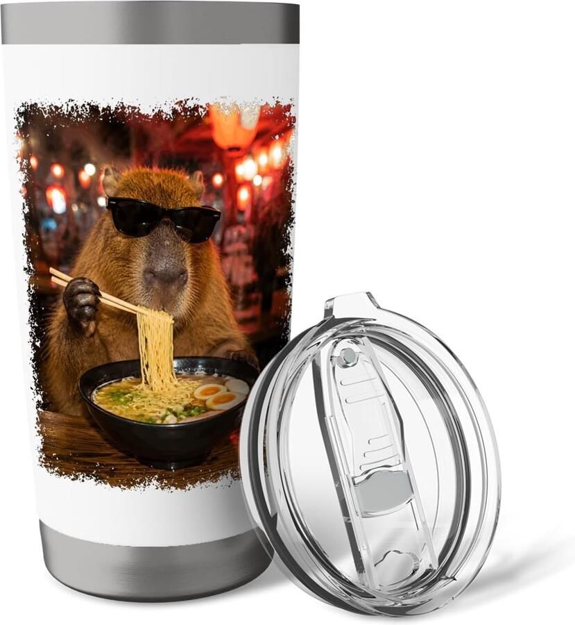 Capybara met Ramen grappig dierenmeme zonnebril dubbelwandige thermobeker