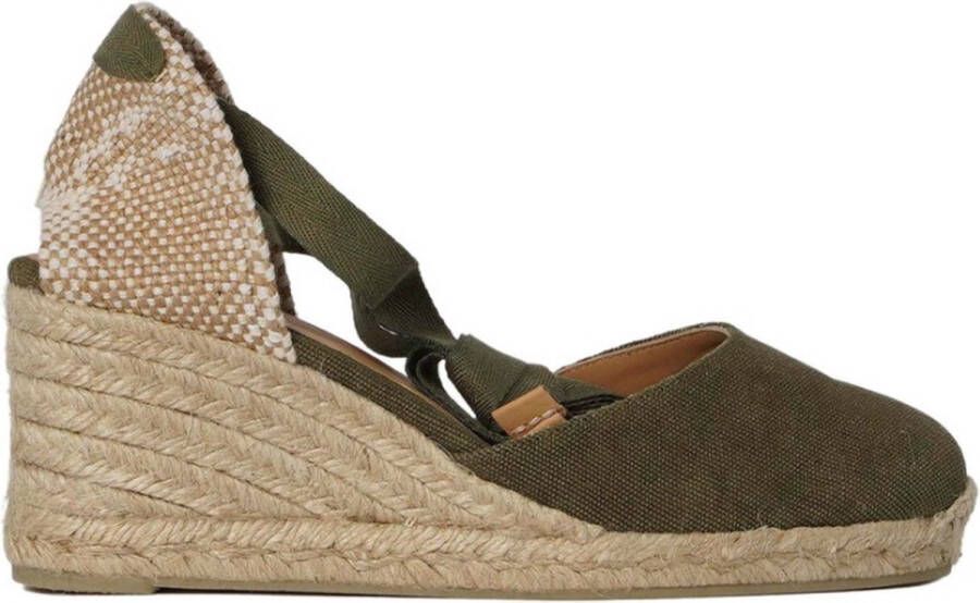 Castañer Groene Carina schoenen met jute sleehak en wraparound enkelbanden Green Dames