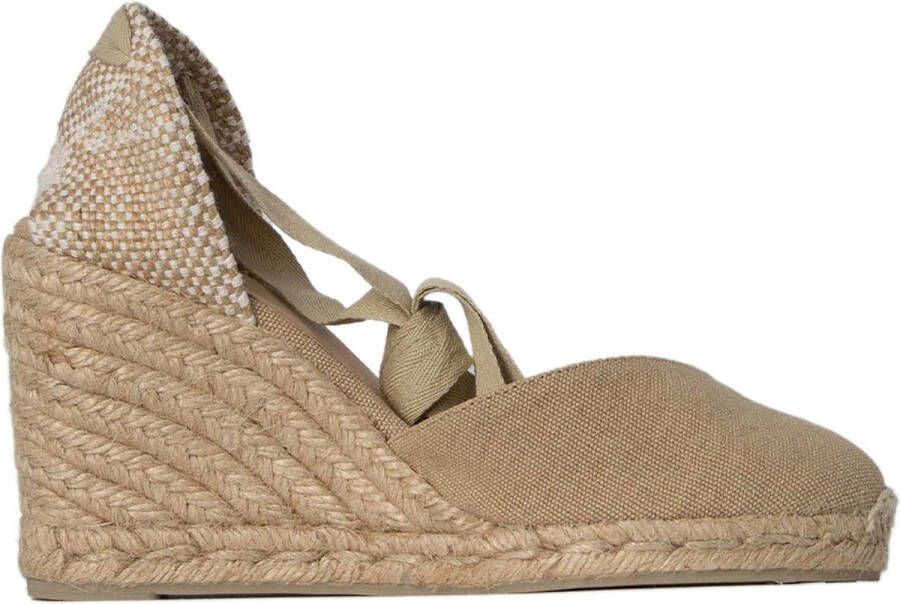 Castañer Carina gewassen katoenen espadrilles met striksluiting en 9 cm sleehak. Beige Dames