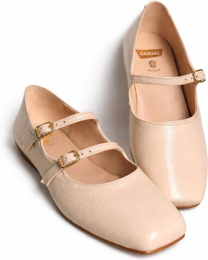 CASUAL Elegante beige Mary Jane ballerina voor dames Comfortabele platte schoen met vierkante neus - Foto 2