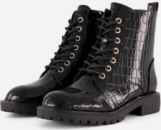 Cellini Croco Veterboots zwart Synthetisch