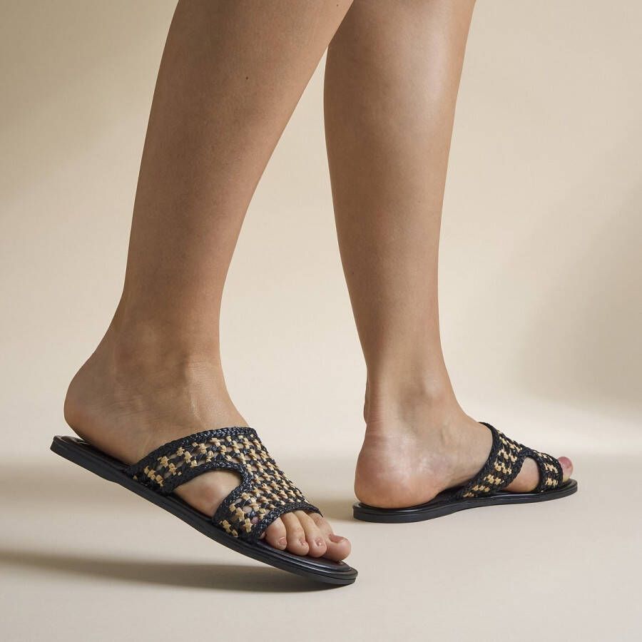 Cellini Raffia Slippers zwart Textiel