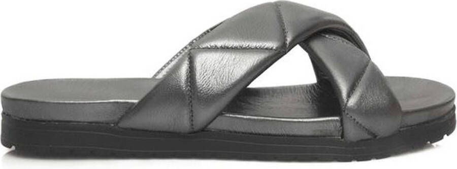 Cerruti 1881 Grijze Leren Gevlochten Sandaal Rubberen Zool Gray Dames