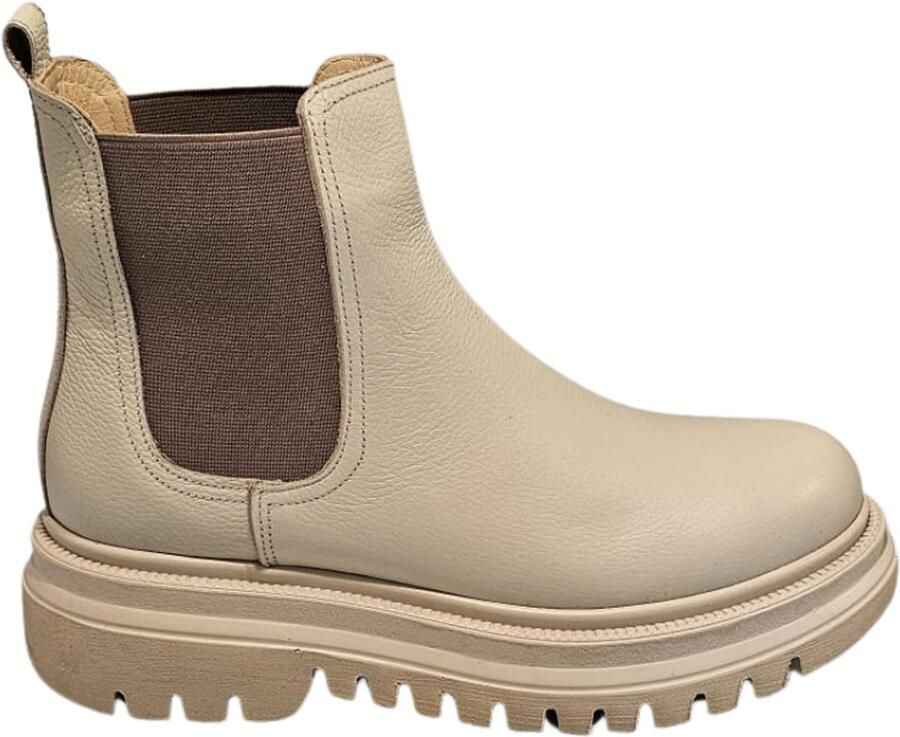 Charmia Berussa-Dames- Laarzen-Beige Leren Chelsea Boots voor Dames Chunky Enkellaarsjes met Grove Zool Premium Leder Beige