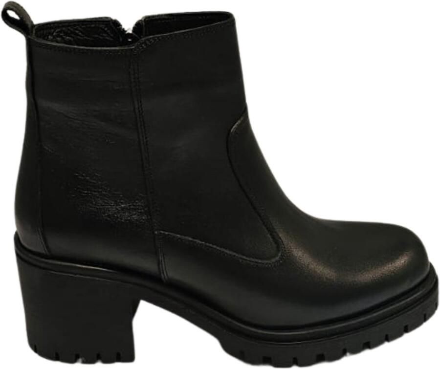 Charmia Berussa- Dames-Laarzen-toere Leren Dames Boots met Blokhak Echt Leer Zachte Suède Voering Platformzool Zwart