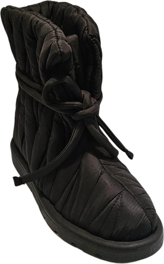 Charmia Zwarte Puffer Boots Dames Damesmode Gevoerde Snowboots met Strikdetail Warme Winterlaarzen Enkellaarzen met Dikke Zool