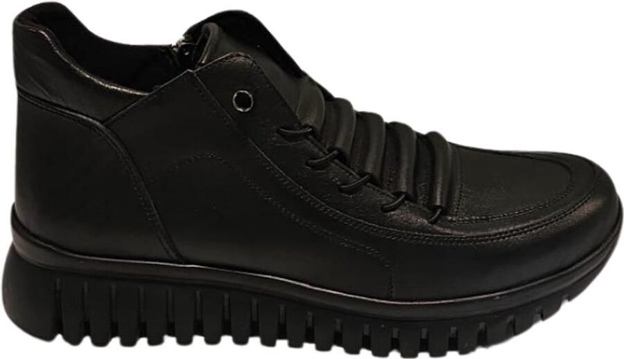 Charmia Berussa-Dames Laarzen Handgemaakte Leren Chelsea Boots voor Dames Chunky Enkellaarsjes met Grove Zool Premium Leder met Suède Voering Zwart