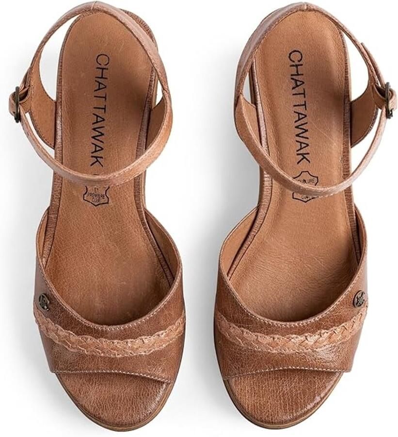Chattawak Beige Leren Sandalen met Wedgehak Dames Zomer
