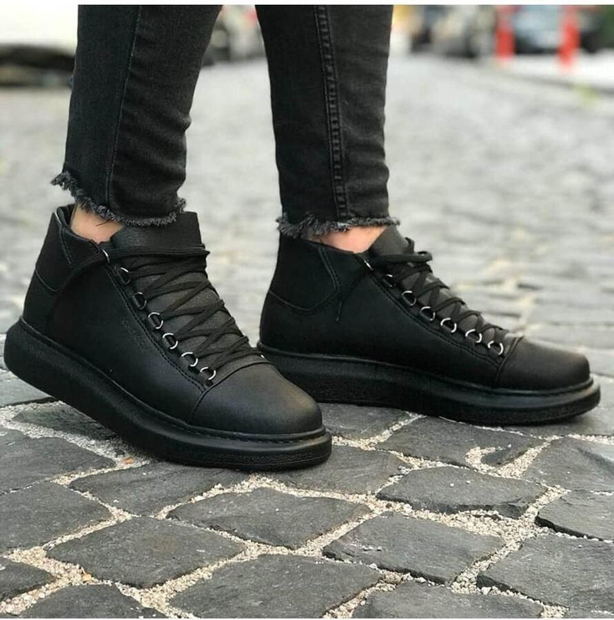 Chekich Heren Laarzen Sneaker helemaal zwart hoge sneakers schoenen comfortabele CH258