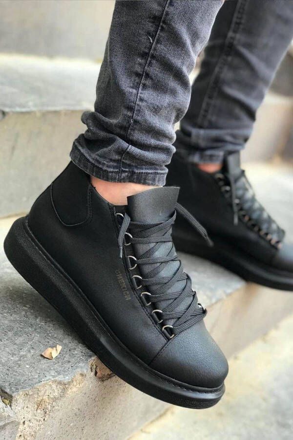 Chekich Heren Laarzen Sneaker helemaal zwart hoge sneakers schoenen comfortabele CH258
