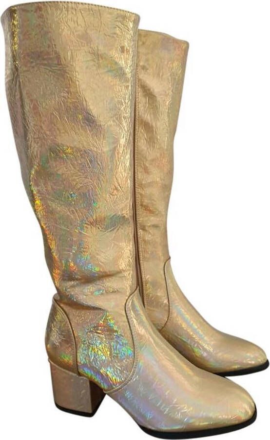 CHIAMAX Disco laarzen retro laarzen – discofeest party retrofeest festival – carnaval travestie De Toppers hologram goud - Foto 2