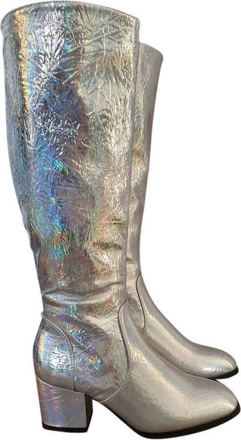 CHIAMAX Disco laarzen retro laarzen – discofeest party retrofeest festival – carnaval travestie De Toppers hologram zilver