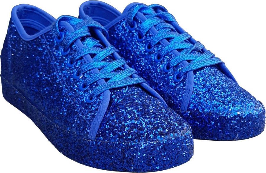 CHIAMAX Dames – glitter sneaker rock ’n roll schoen – gay pride party shoe shine schoe – jaren 60 De Toppers feest – festival kerstmis carnaval – kobaltblauw