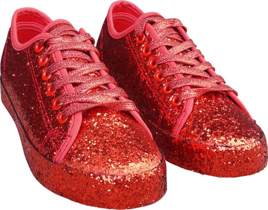 CHIAMAX Dames – glitter sneaker rock ’n roll schoen – gay pride party shoe shine schoe – jaren 60 De Toppers feest – festival kerstmis carnaval – rood