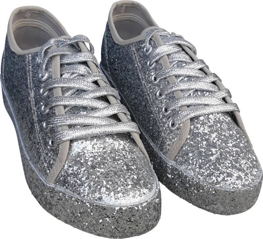 CHIAMAX Dames – glitter sneaker rock ’n roll schoen – gay pride party shoe shine schoe – jaren 60 De Toppers feest – festival kerstmis carnaval – zilver – - Foto 1