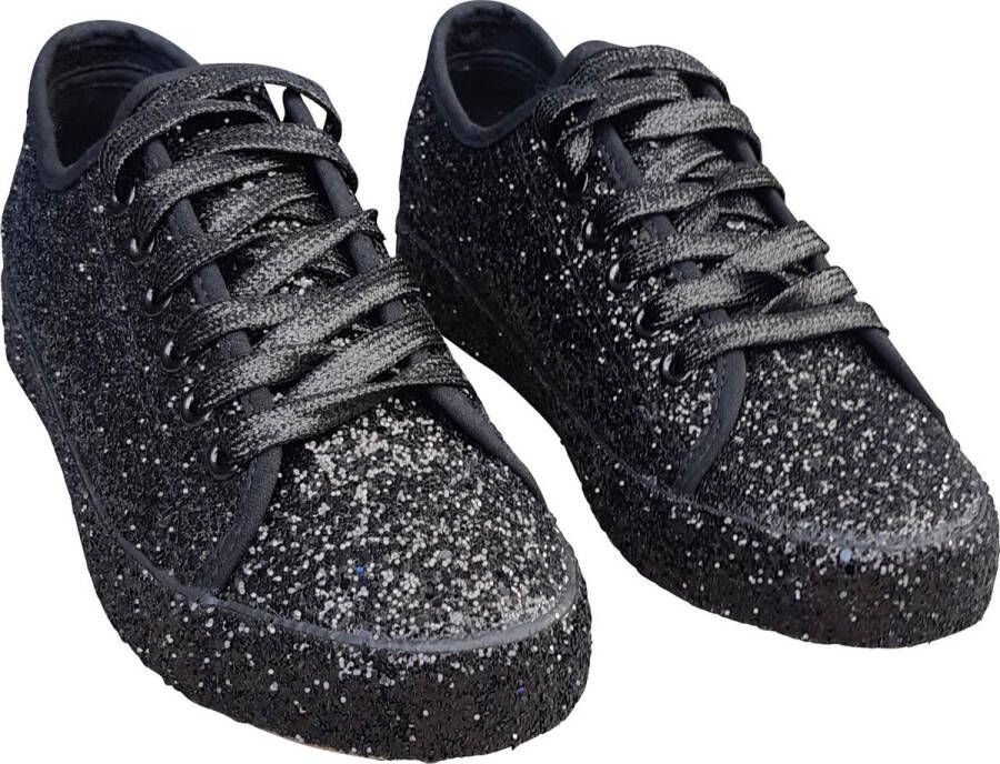 CHIAMAX Dames – glitter sneaker rock ’n roll schoen – gay pride party shoe shine schoe – jaren 60 De Toppers feest – festival kerstmis carnaval – zwart –