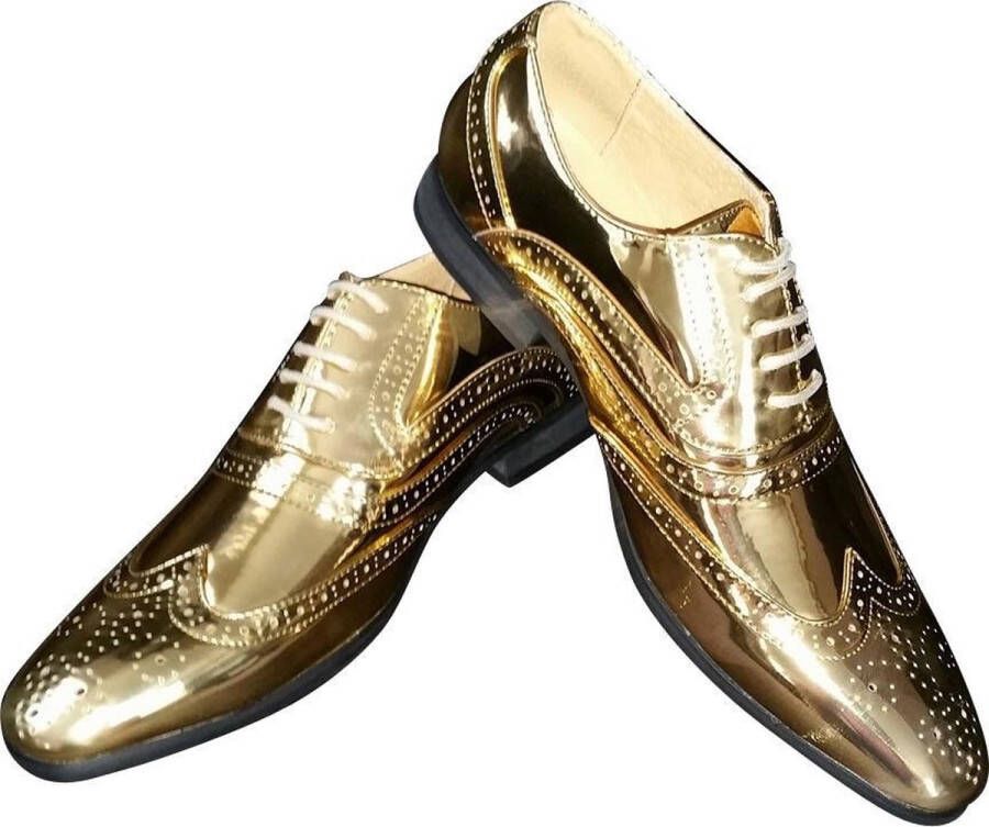 CHIAMAX Heren glinster schoen- disco schoen party shoe shine schoe De Toppers feest bruiloft kerstmis carnaval – glitter and glamour – goud – - Foto 1