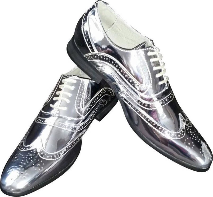CHIAMAX Heren glinster schoen- disco schoen party shoe shine schoe De Toppers feest bruiloft kerstmis carnaval – glitter and glamour –zilver – - Foto 1
