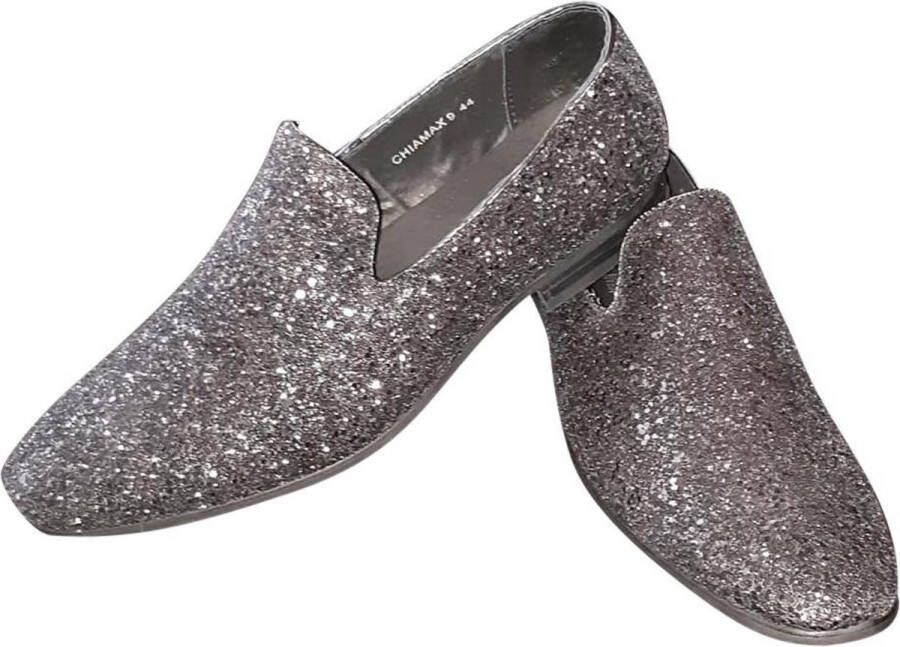 CHIAMAX Heren glitter schoen disco schoen party shoe De Toppers feest kerstmis carnaval glitter and glamour zwart
