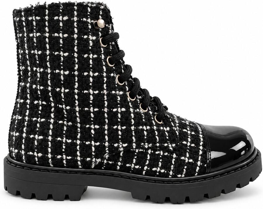 Chica Chico stoere veterlaars meisjes CI3184D zwart textiel Luxe Look