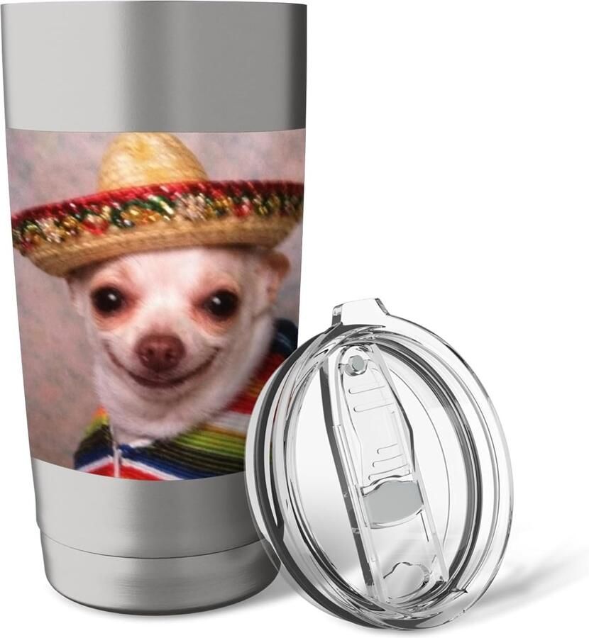 Chihuahua met sombrero dubbelwandige thermosbeker