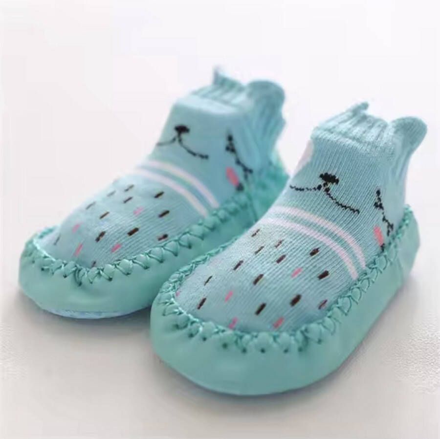 CHPN Baby slofjes Babysokken Groen blauw Anti-slip sokjes Kraamcadeau Schattige baby sokjes Met print
