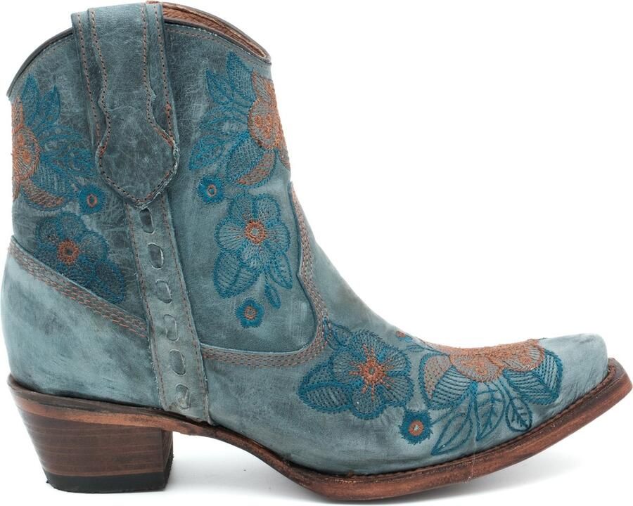 Circle G by Corral Circle G dames cowboy enkellaarzen in blauw leer met oranje en blauwe borduursels