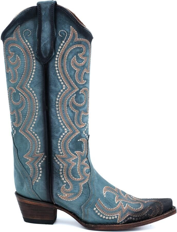 Circle G by Corral Circle G dames cowboylaarzen in blauw leer met ecru en bruine stiksels