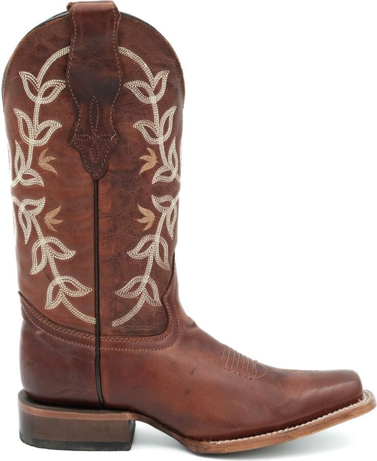 Circle G by Corral Circle G dames cowboylaarzen in bruin leer met ecru en gele borduursels