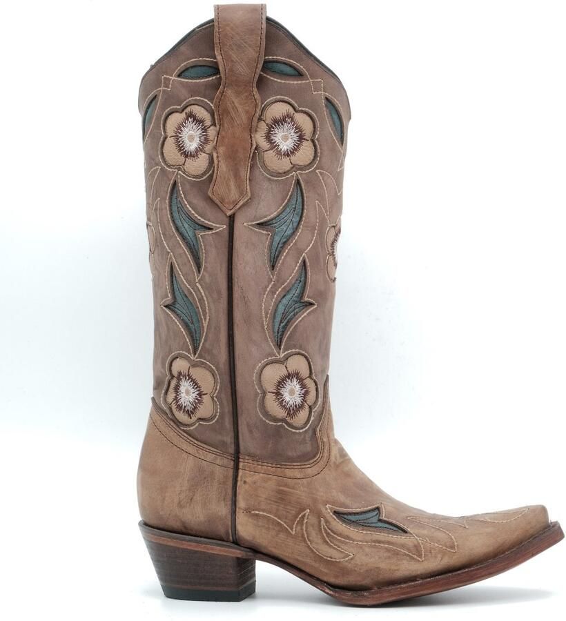 Circle G by Corral Circle G dames cowboylaarzen in lichtbruin leer met geborduurde bloemen
