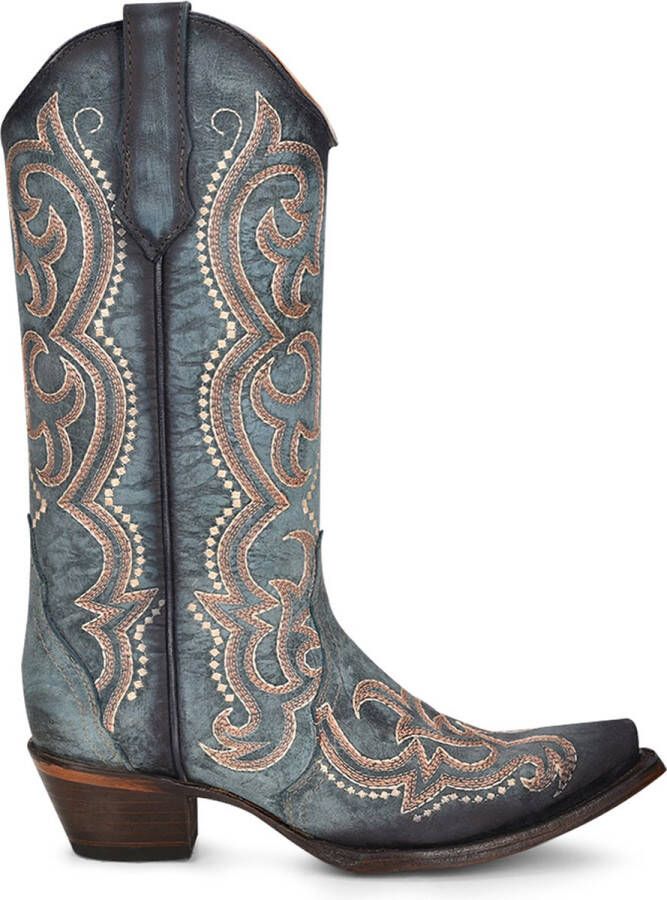 Circle G by Corral Circle G dames cowboylaarzen in blauw leer met ecru en bruine stiksels - Foto 1