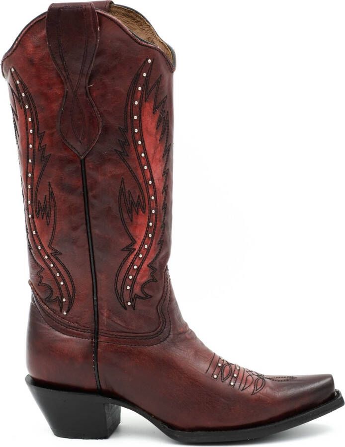 Circle G by Corral Circle G dames cowboylaarzen in wijnrood leer met zwarte stiksels en kleine studs