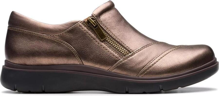Clarks Bronzen Dames Loafer met Rits Brown Dames