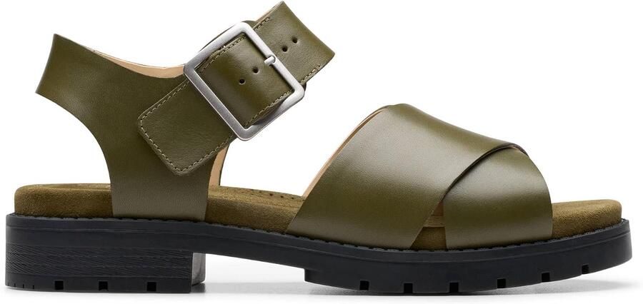 Clarks Orinoco Cross Dames Sandalen Leer Donker Olijfgroen