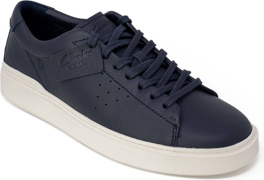 Clarks Blauwe Leren Sportieve Sneakers Rubberen Zool Blue Heren