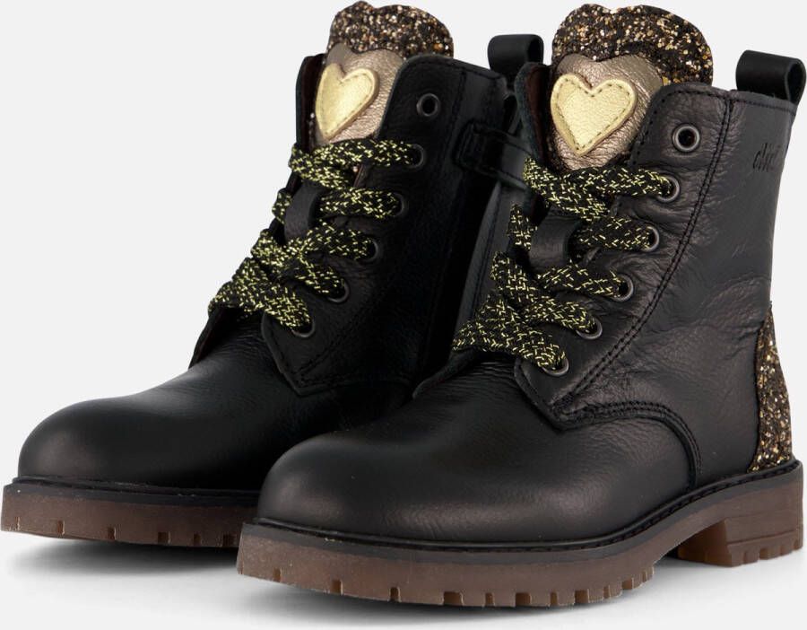 Clic! Enkellaarsjes Glitter zwart Leer Dames