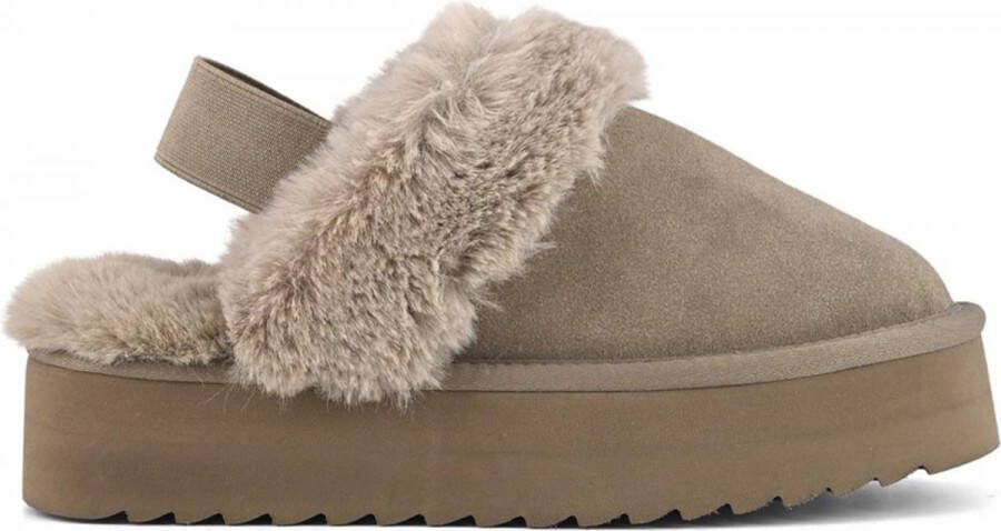 Colors of California Suède Platform Slipper met Enkelband Brown Dames