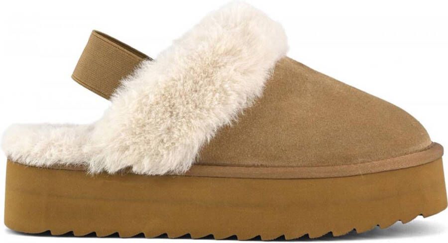 Colors of California Suède Platform Slipper met Enkelband Beige Dames