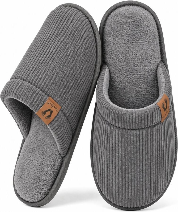 Comfeet Pantoffels Heren Sloffen Grijs Corduroy Anti-slip