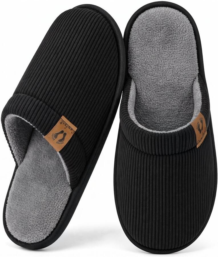 Comfeet Pantoffels Heren Sloffen Zwart Corduroy Anti-slip