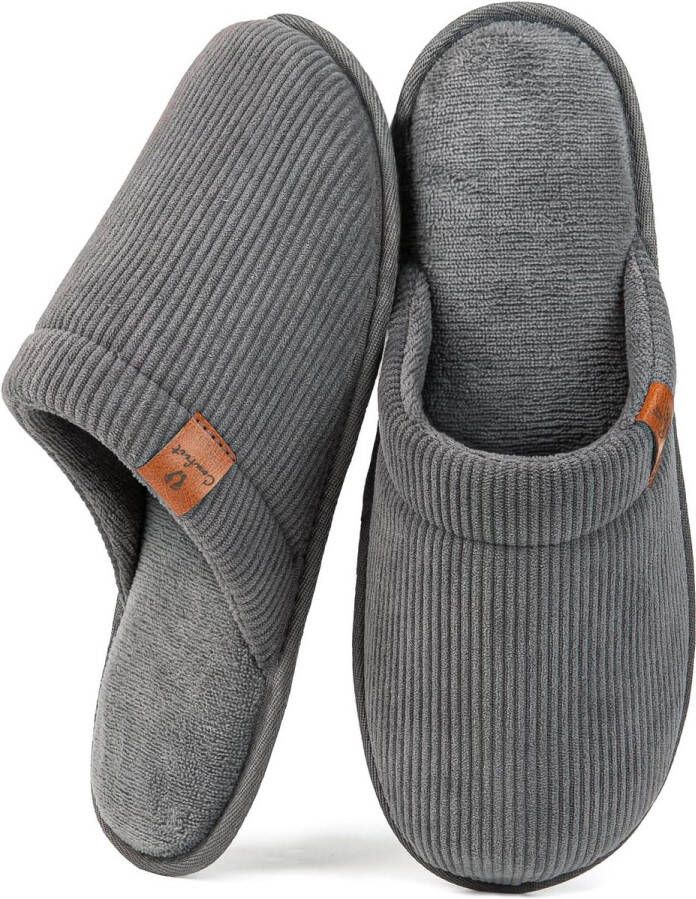 Comfeet Pantoffels Heren Sloffen Grijs Corduroy Anti-slip