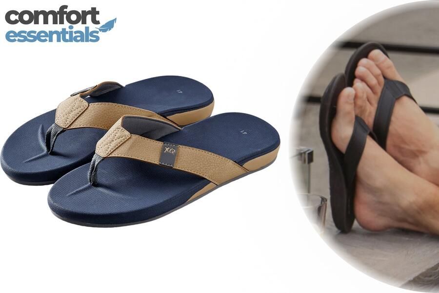 Comfort Essentials Slippers Heren Navy Beige Teenslippers Slippers Met Ergonomisch Voetbed